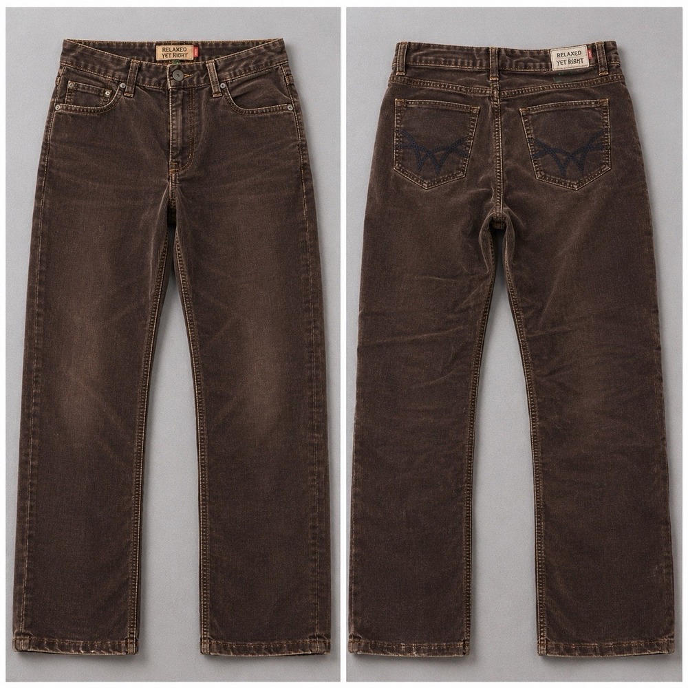 Y2K Worn Brand Women's 4/27 BROWN Corduroy STRAIGHT Jeans Handcrafted Stitching